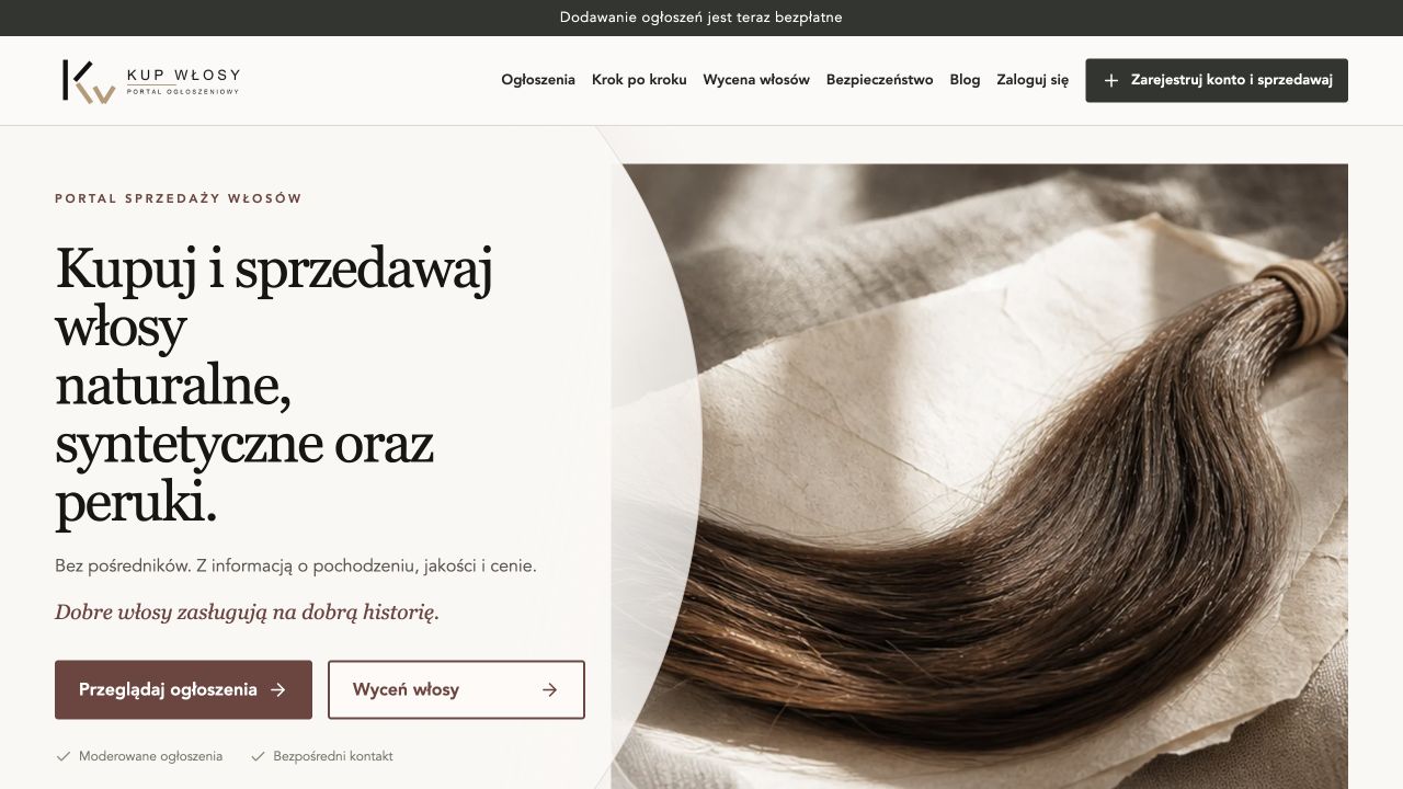 Podgląd portalu Kup Włosy z ofertami włosów i peruk.